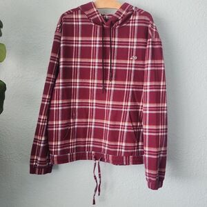 Lost plaid flannel kangaroo pockets hoodie